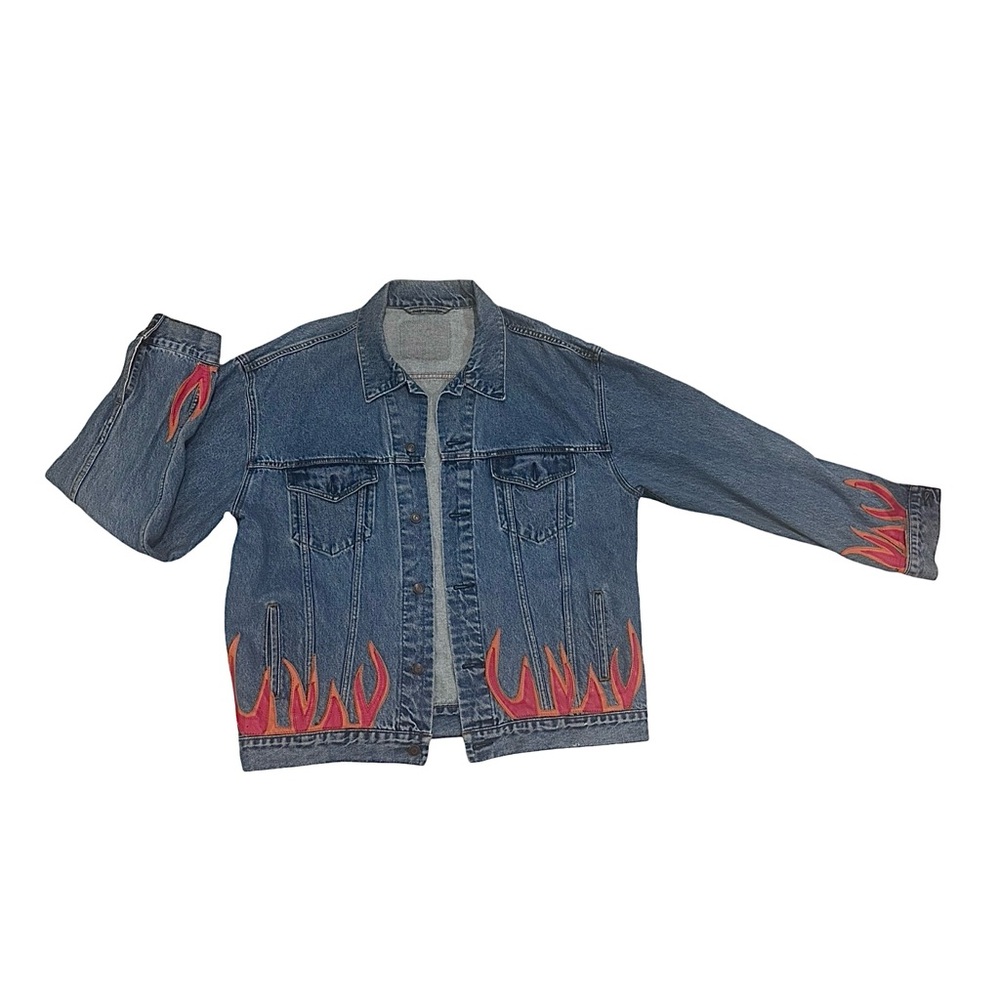 Vintage Reworked Levi Denim Jacket with Flames - gender neutral - Picture 4 of 14